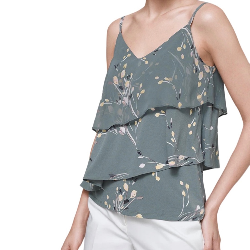 White House Black Market Grey Romantic Floral Adjustable Straps Cami Large